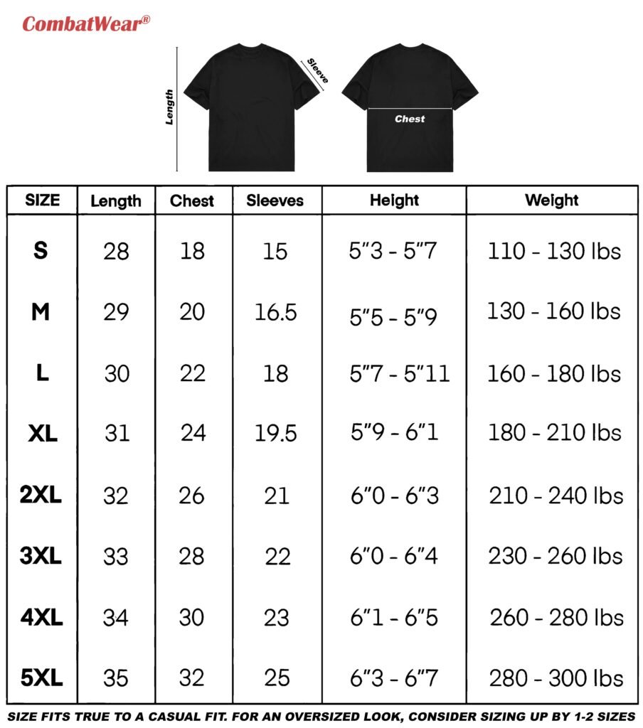 Size guide for Combatwears