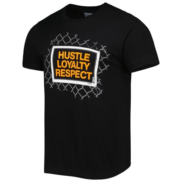 Black John Cena shirt displaying Hustle Loyalty Respect together