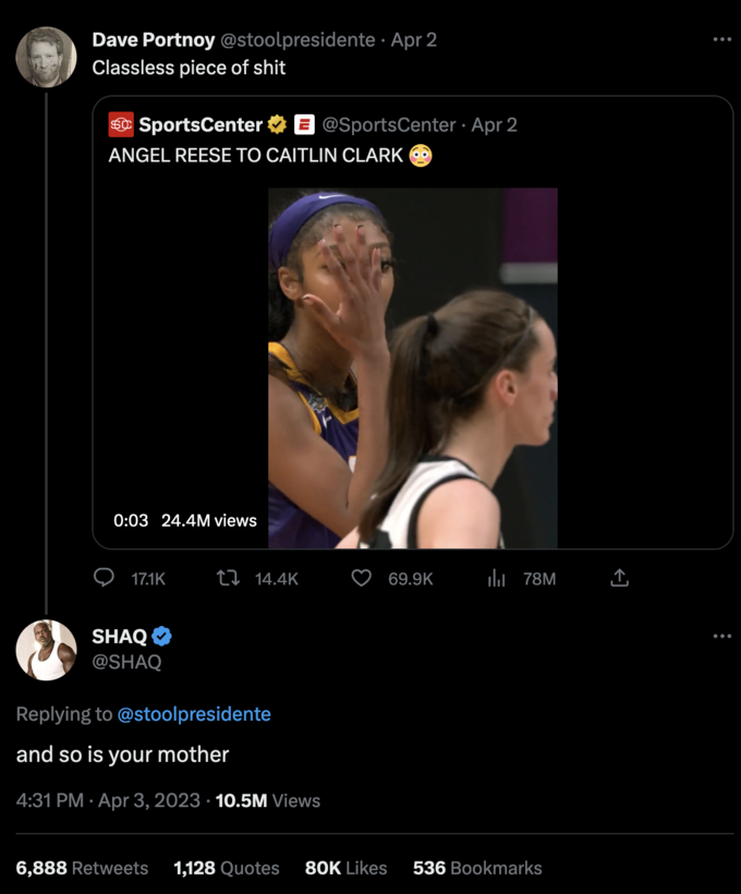 Angel Reese performs the You Can't See Me gesture near Caitlin Clark during the 2023 NCAA championship game