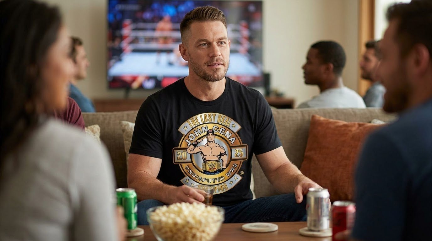 John Cena 17 Time Champion shirt worn at a wrestling fan night.