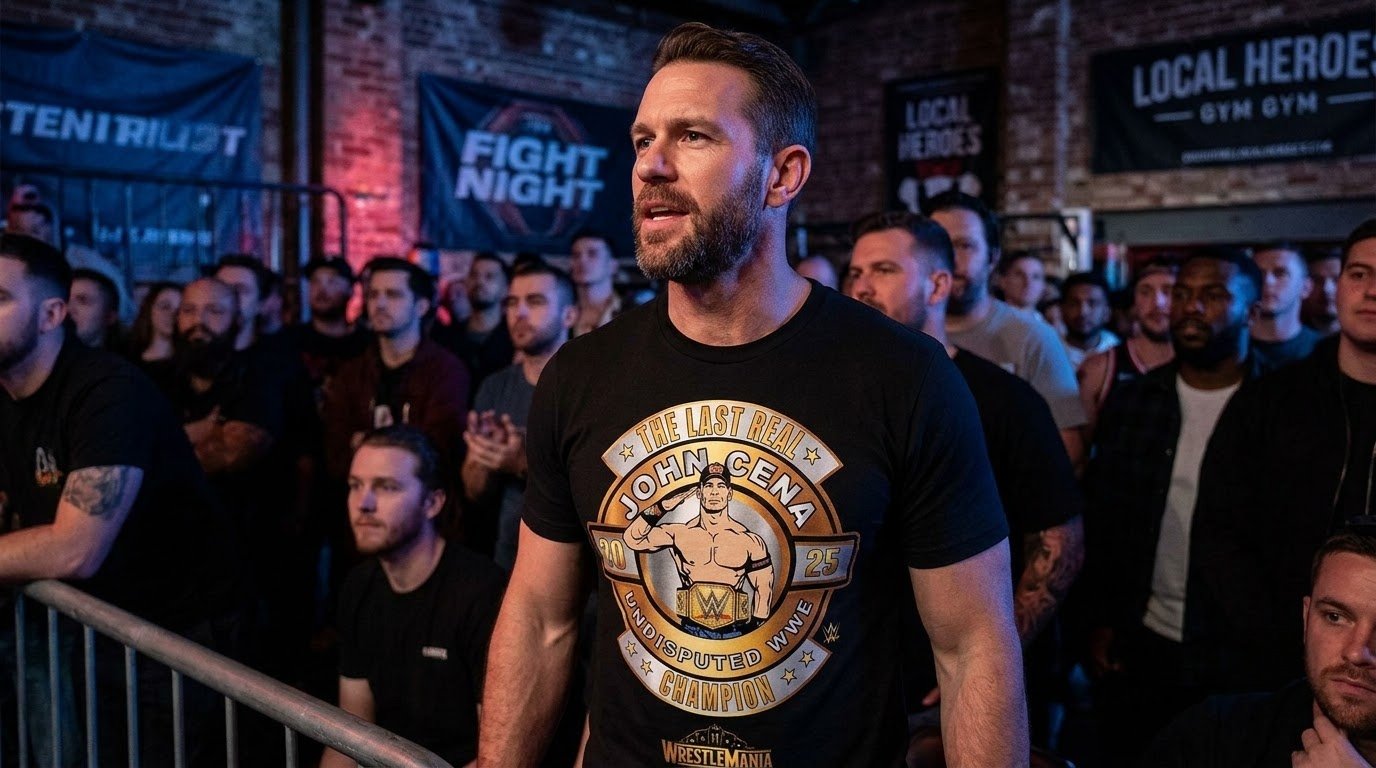 John Cena 17 Time Champion shirt worn at a wrestling watch party.