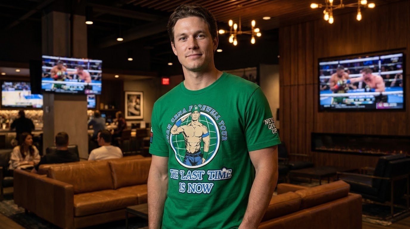 John Cena Dallas Shirt model wearing green Dallas shirt