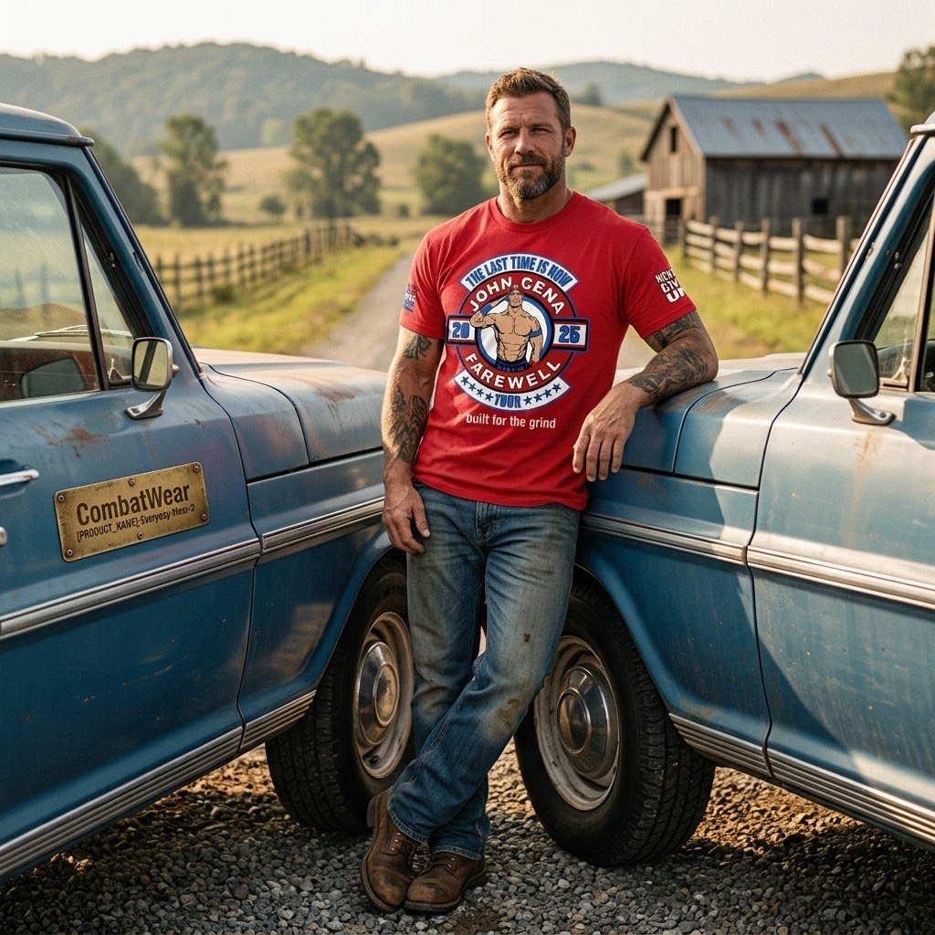 John Cena Farewell shirt styled beside a vintage truck for a retro streetwear look.