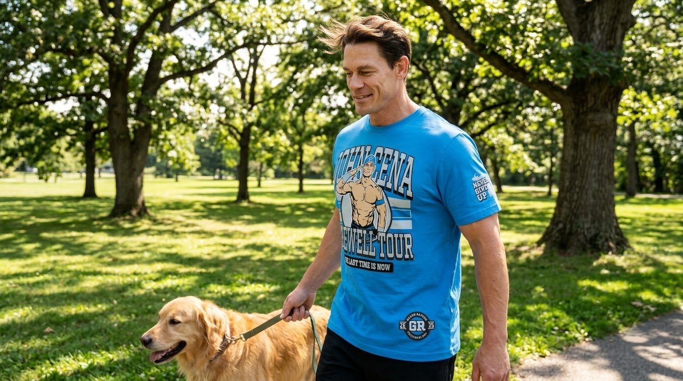 John Cena Grand Rapids shirt worn for a casual walk in the park.