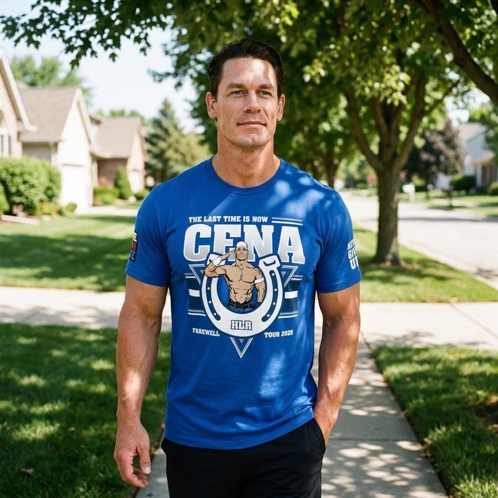 John Cena Indianapolis blue shirt worn while walking through the city.