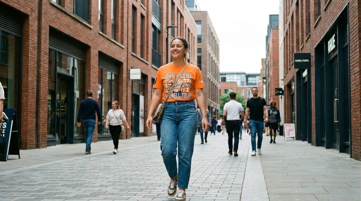 John Cena Knoxville shirt worn while walking through the city.