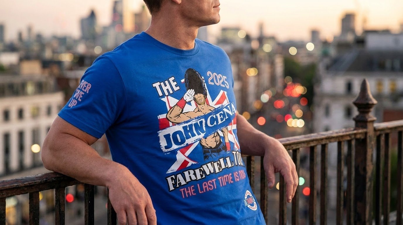 John Cena London shirt worn for a close-up London fan look.