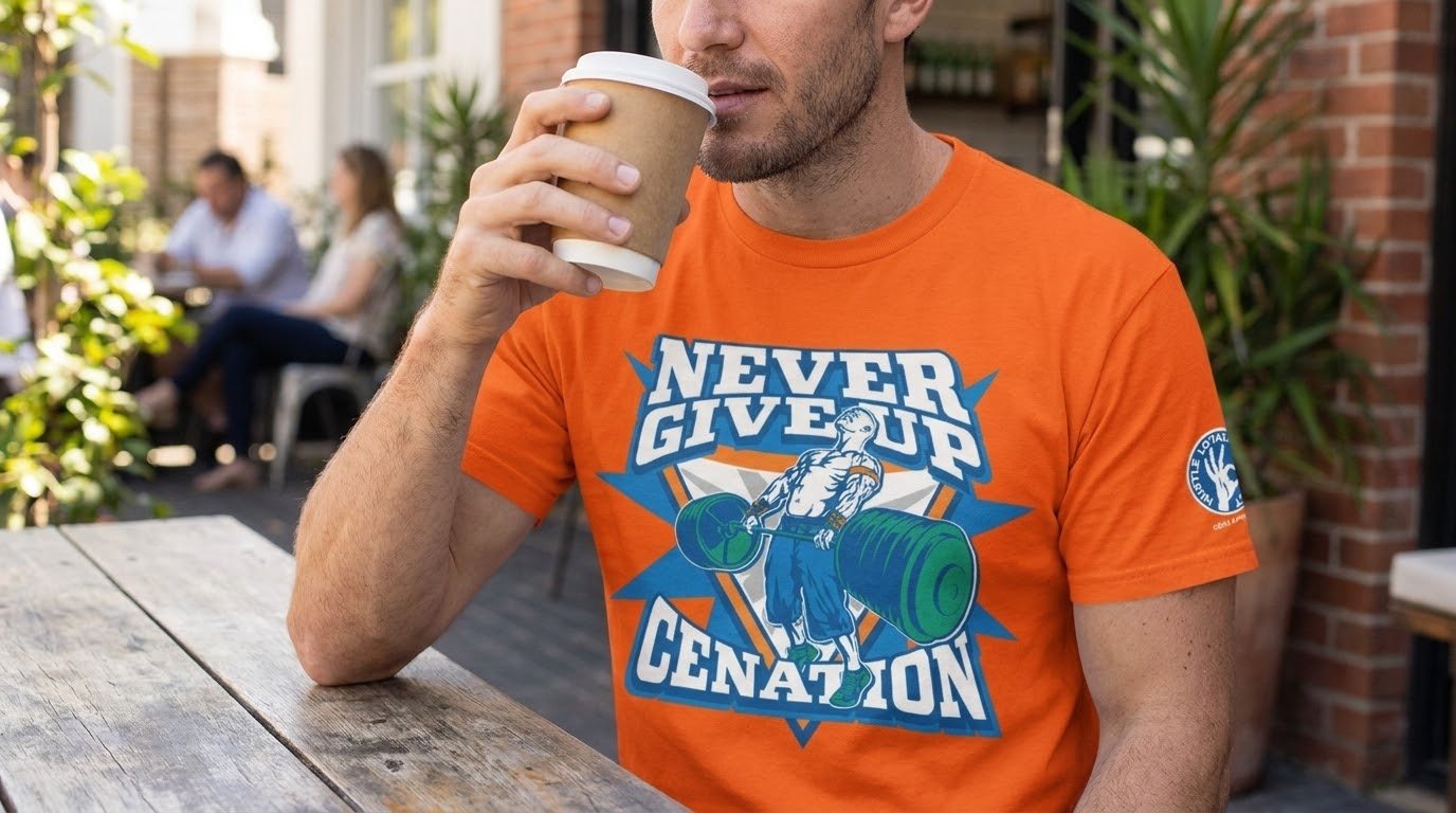 John Cena Never Give Up T Shirt worn for everyday casual wear