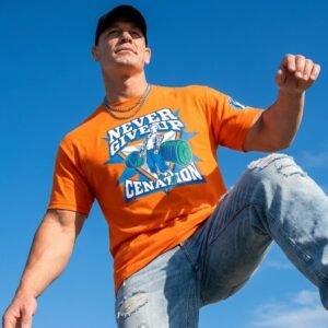 John Cena Never Give Up T Shirt graphic and HLR detail