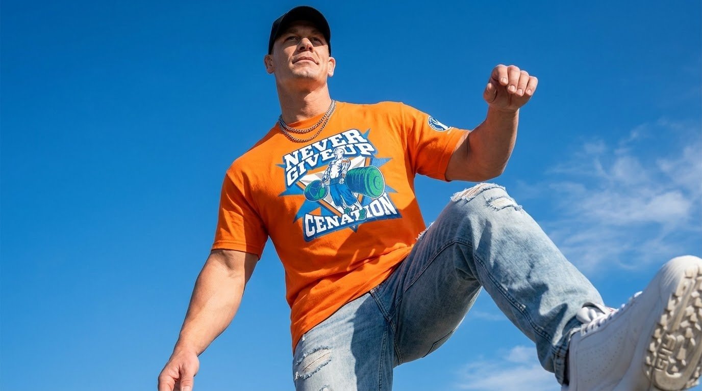 John Cena Never Give Up T Shirt graphic and HLR detail