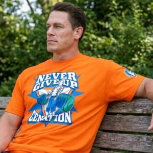 John Cena Never Give Up T Shirt alternate orange outfit