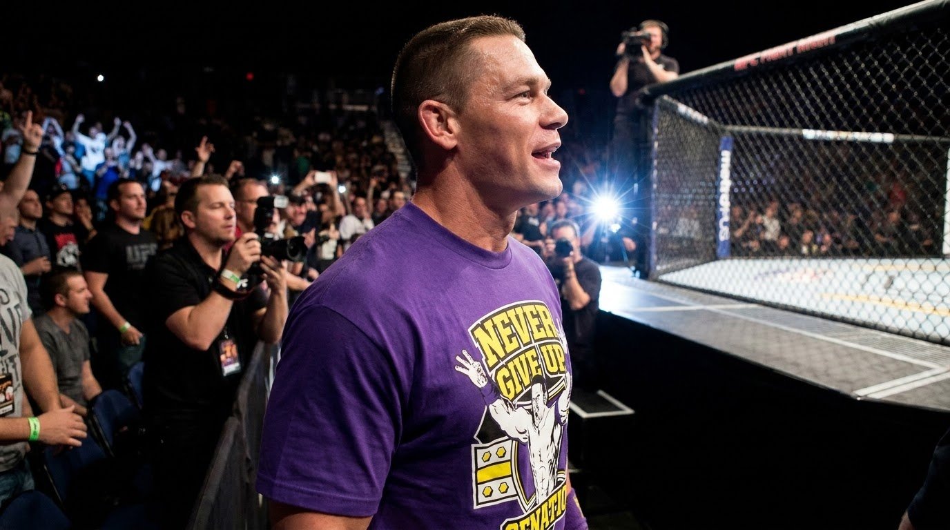 John Cena Never Give Up T Shirt purple worn look