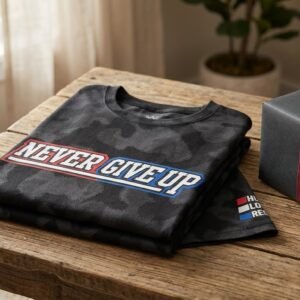 John Cena Shirt Never Give Up folded black tonal design