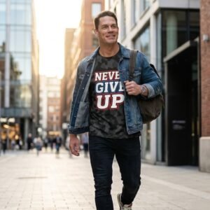 John Cena Shirt Never Give Up black streetwear look