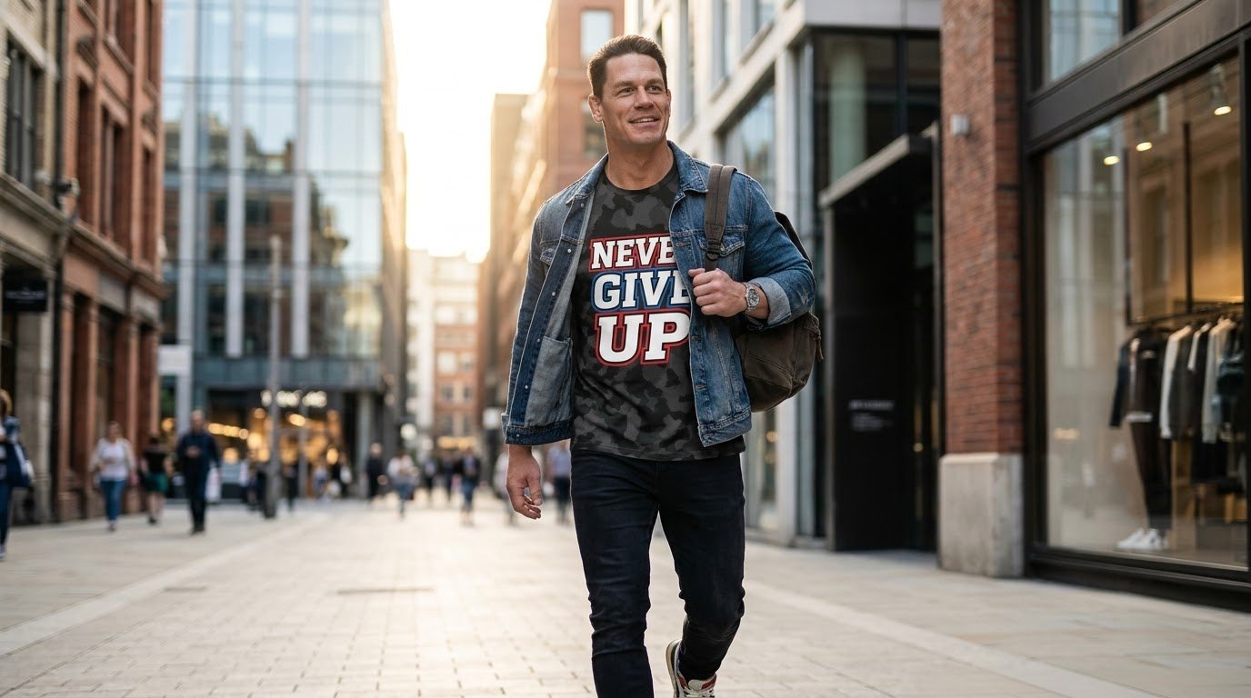 John Cena Shirt Never Give Up black streetwear look