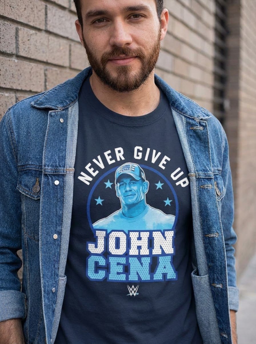 WWE John Cena Never Give Up T Shirt styled for everyday wear