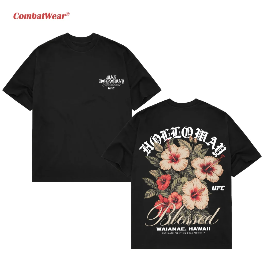 Max Holloway Blessed Hawaii hibiscus double sided UFC shirt